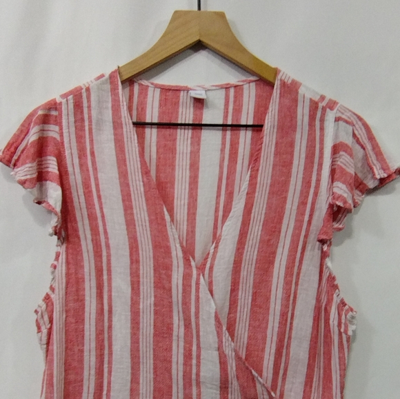 Old Navy Linen Blend Striped Top Women's L Red White Boho Retro 90s Y2K - Picture 2 of 8